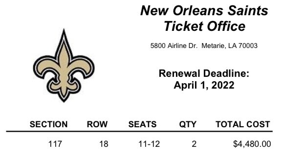 Saints Season Tickets, New Orleans Saints