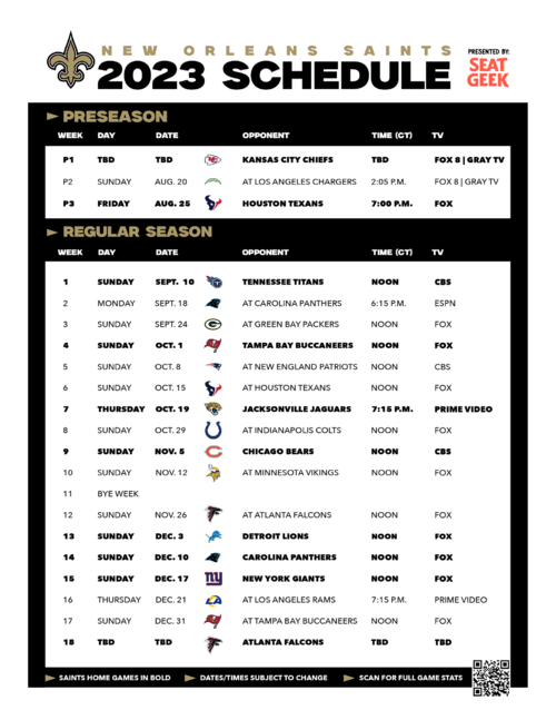 Update Saints 2023 Schedule Printable PDF Attched New Orleans