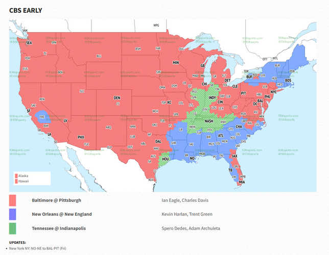 NFL Week 2 broadcast maps