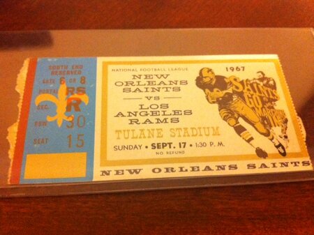 NFL Inaugural 1st Season Game NO Saints vs LA Rams Ticket Stub 9-17-1967