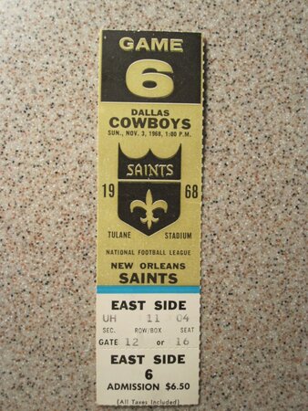 NFL Inaugural 1st Season Game NO Saints vs LA Rams Ticket Stub 9-17-1967