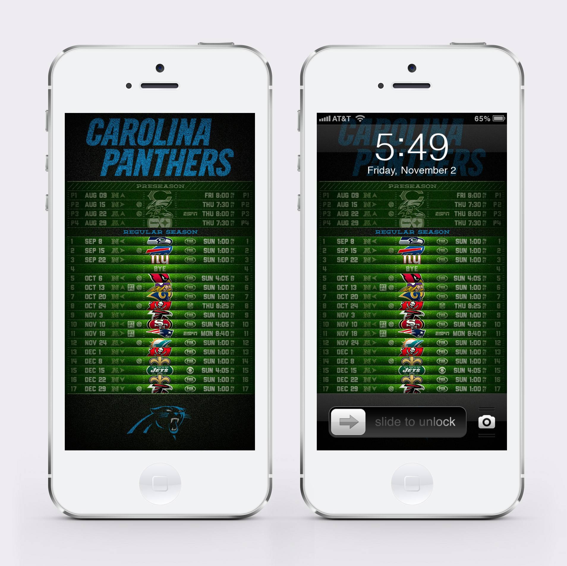 Saints season schedule (to fit in cell lock screens) New Orleans