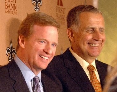 Said NFL Commissioner Roger Goodell, left: 'Of the many things I learned from Paul (Tagliabue, right), two things stand out: The importance of the game and its importance to the community.'